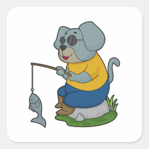 Dog Fishing Fisher Finshing rod Square Sticker