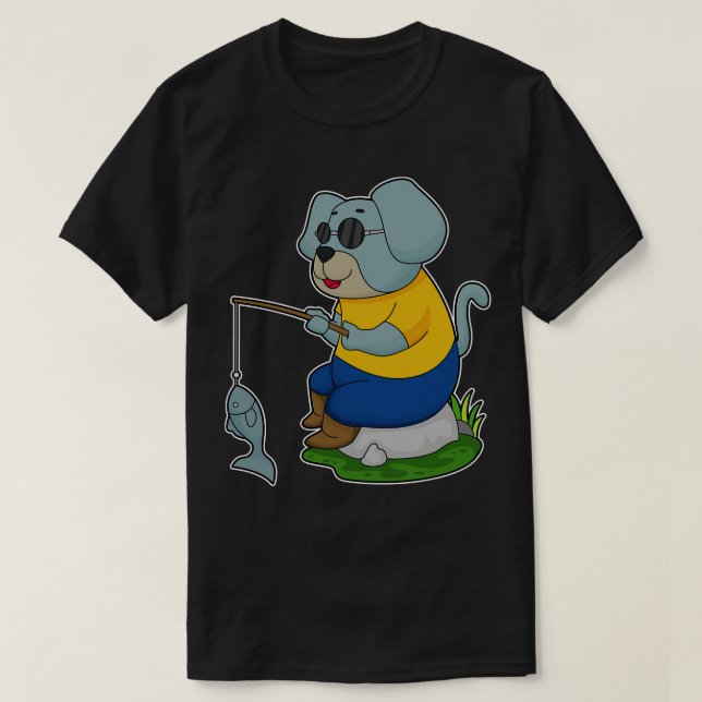 Dog Fishing Fisher Finshing rod T-Shirt (Design Front)