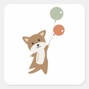 Dog Flies Up With Balloons Funny Animal Square Sticker
