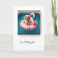 Dog Floating On a Flamingo Pool Toy Birthday Humou