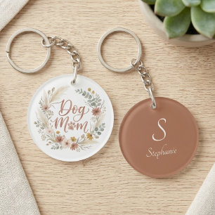 Dog floral botanical terracotta wreath key ring