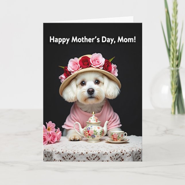 Dog Floral Mothers Day Tea Party Card (Front)