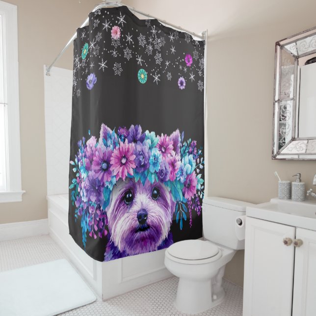 Dog flowers shower curtain (In Situ)