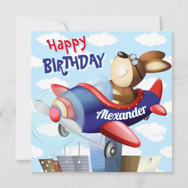 Dog Flying Aeroplane Birthday Card (Front)