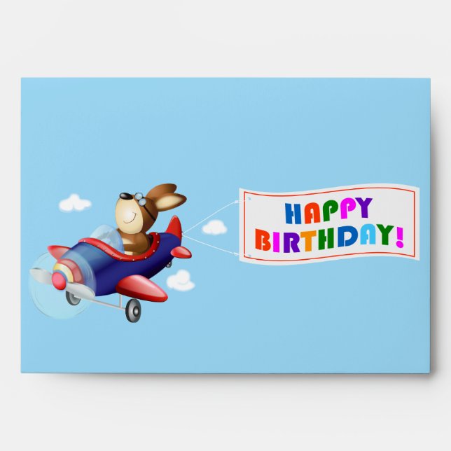 Dog Flying Aeroplane Birthday Envelope (Front)