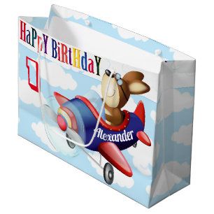 Dog Flying Aeroplane Boy Birthday Large Gift Bag