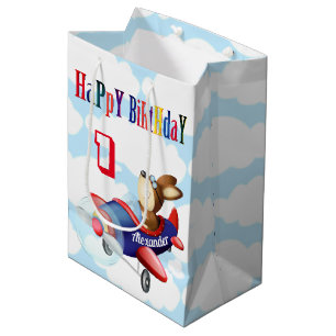 Dog Flying Aeroplane   Boy Birthday Medium Gift Bag