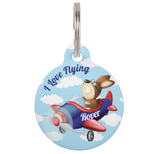 Dog Flying Aeroplane Pet Tag
