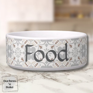 Dog Food Bowl - Gray Spanish Tile Personalized