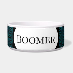Dog Food Bowl w Teal Hypnotic Design - HAMbWG