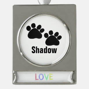 Dog Footprints with Name Silver Plated Banner Ornament
