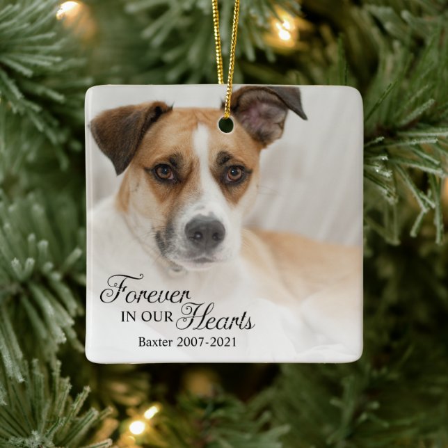 Dog Forever In Our Hearts Photo Ceramic Ornament (Tree)