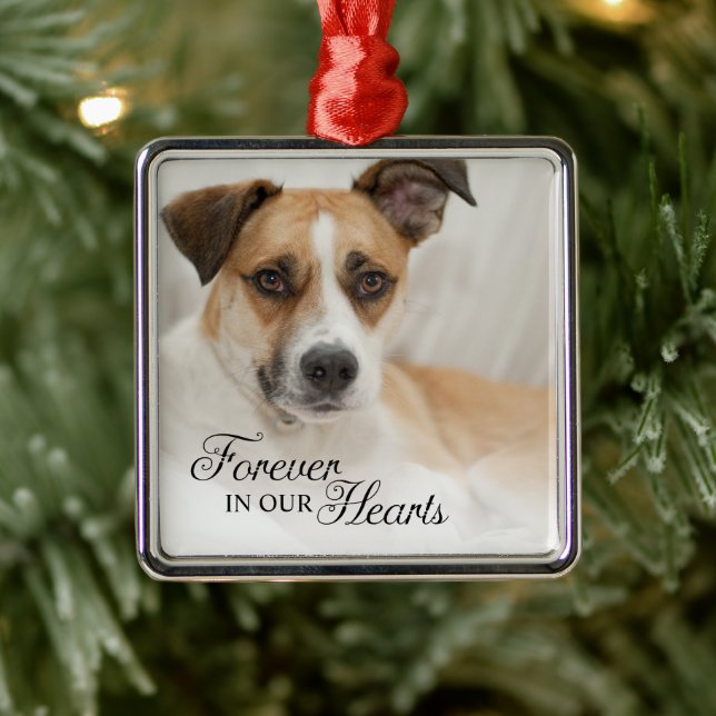 Dog Forever In Our Hearts Photo Metal Ornament (Tree)