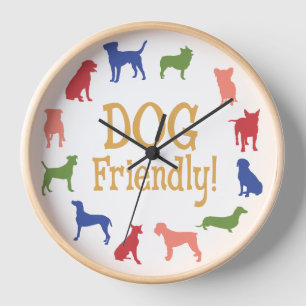 Dog Friendly with different breeds in colours Wall Clock