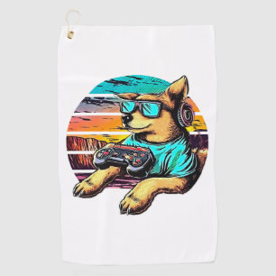 Dog Gamer, Retro Vintage Design Golf Towel
