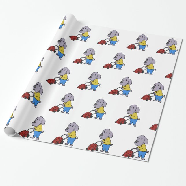 Dog gardener with lawn mower | choose back colour wrapping paper (Unrolled)