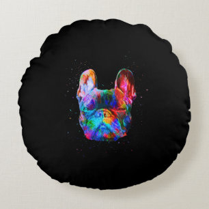 Dog Geometric Colour Splash Pop Art French Bulldog Round Cushion