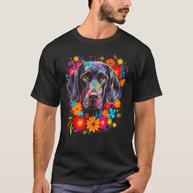 Dog German Shorthaired Pointer Flowers T-Shirt (Front)