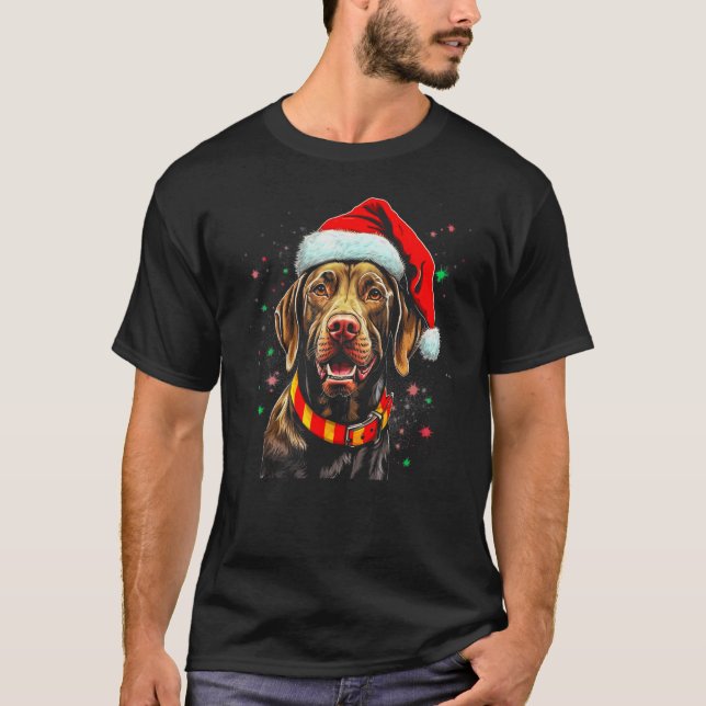 Dog German Shorthaired Pointer Santa Christmas T-Shirt (Front)