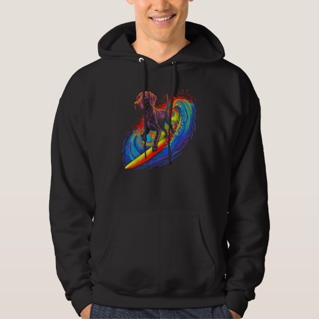 Dog German Shorthaired Pointer Surfer Surfing Hoodie (Front)