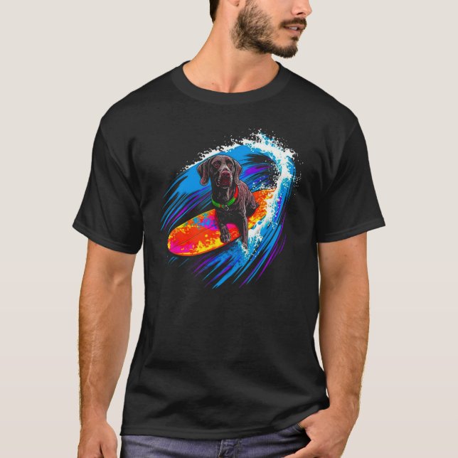 Dog German Shorthaired Pointer Surfing T-Shirt (Front)