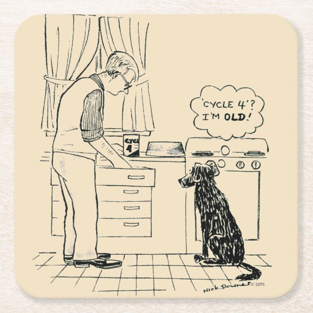 Dog Getting Older Square Paper Coaster (Front)