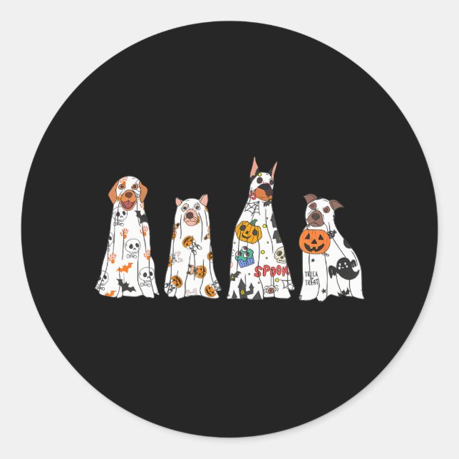 Dog Ghos Spooky Season Ghost Halloween Groovy Classic Round Sticker (Front)