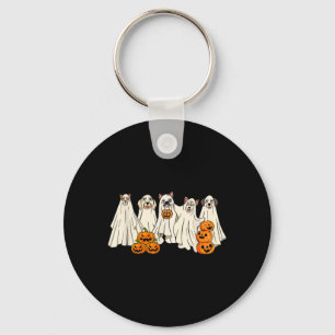 Dog Ghost Cute Dog Dress As Ghost Funny Halloween Key Ring