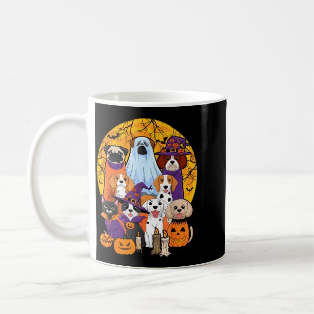 Dog Ghost Cute Dog Dressed As Ghost Funny Coffee Mug (Left)
