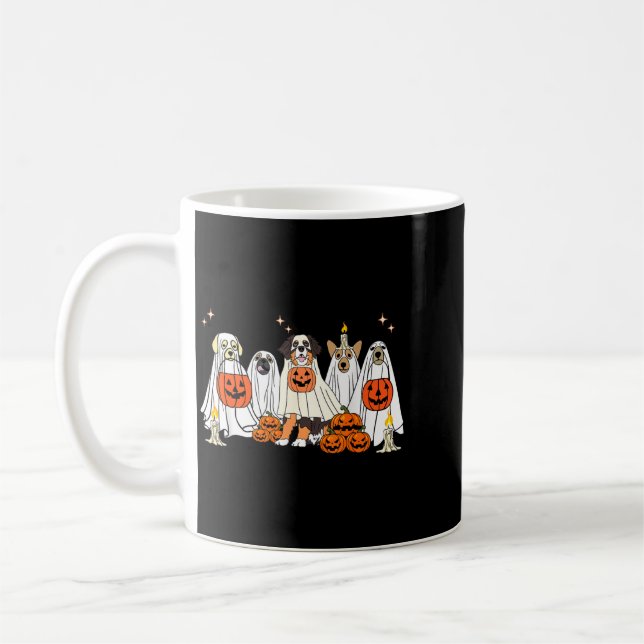 Dog Ghost Cute Dog Dressed As Ghost Funny Coffee Mug (Left)