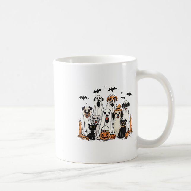 Dog Ghost Cute Dog Dressed As Ghost Funny Hallowee Coffee Mug (Right)