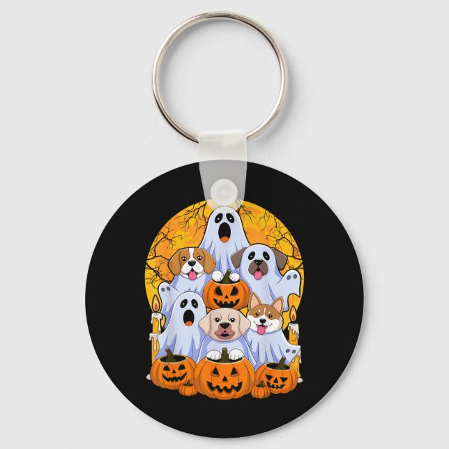 Dog Ghost Cute Dog Dressed As Ghost Funny Key Ring (Front)