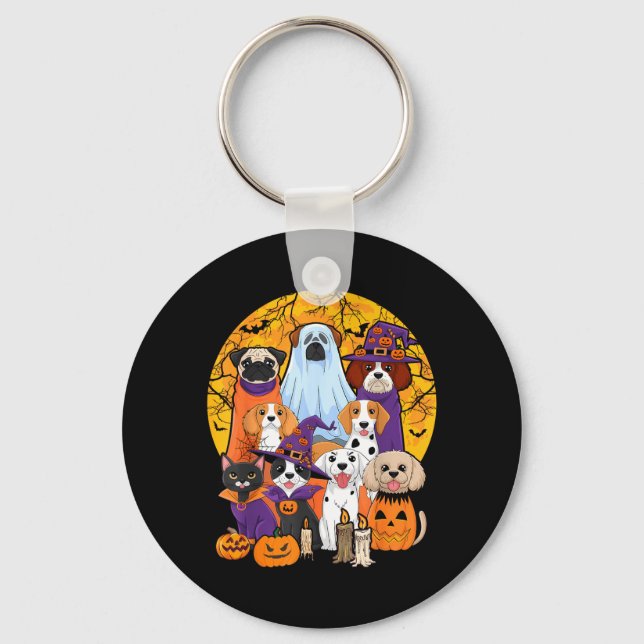Dog Ghost Cute Dog Dressed As Ghost Funny Key Ring (Front)