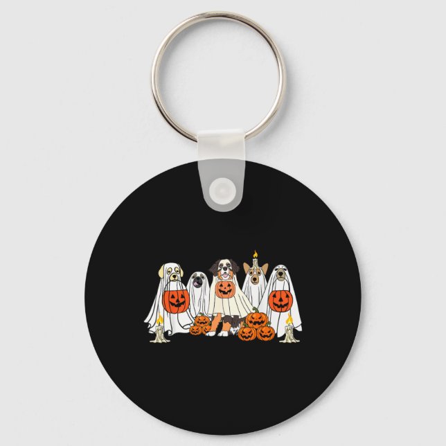 Dog Ghost Cute Dog Dressed As Ghost Funny Key Ring (Front)