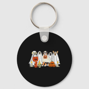 Dog Ghost Cute Dog Dressed As Ghost Funny Key Ring