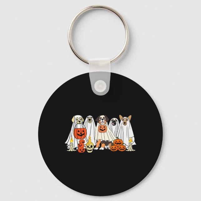 Dog Ghost Cute Dog Dressed As Ghost Funny Key Ring (Front)
