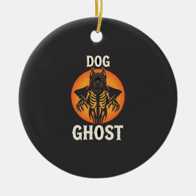Dog Ghost Halloween Horror Vector Ceramic Ornament (Front)
