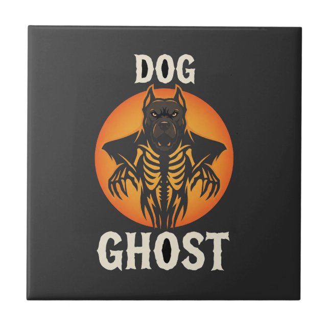 Dog Ghost Halloween Horror Vector Ceramic Tile (Front)