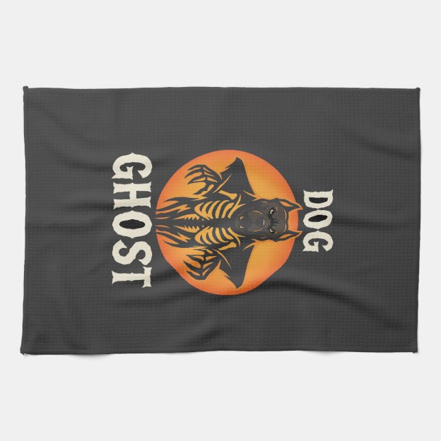 Dog Ghost Halloween Horror Vector Tea Towel (Horizontal)