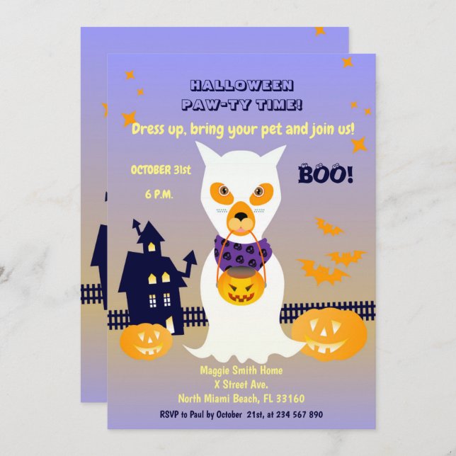  Dog Ghost in costume Halloween Party Invitation (Front/Back)
