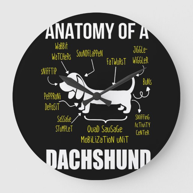 Dog Gift | Anatomy Of Dachshund Large Clock (Front)