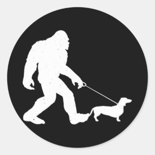 Dog Gift   Bigfoot Walking Dachshund  Funny Wiener Classic Round Sticker