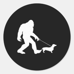 Dog Gift Bigfoot Walking Dachshund Funny Wiener Classic Round Sticker