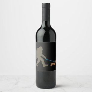 Dog Gift Bigfoot Walking Dachshund Wine Label