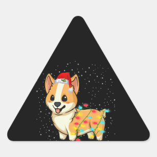 Dog Gift christmas lights corgi Triangle Sticker