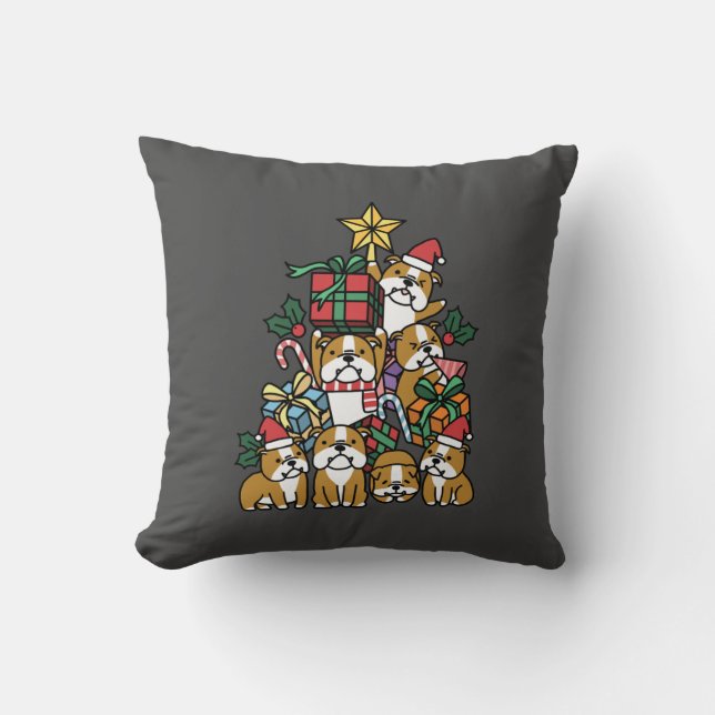 Dog Gift | Christmas Tree English Bulldog Dog Cushion (Front)