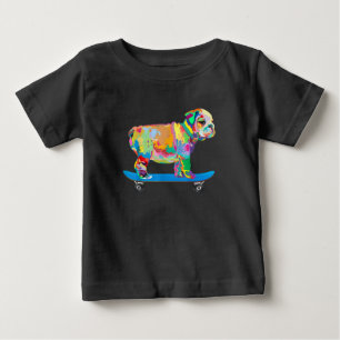 Dog Gift Colourful Cool Bulldog Puppy Skateboard Baby T-Shirt
