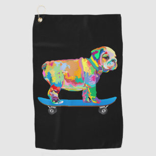 Dog Gift Colourful Cool Bulldog Puppy Skateboard Golf Towel