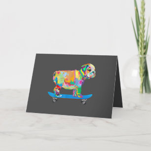 Dog Gift Colourful Cool Bulldog Puppy Skateboard Holiday Card