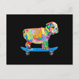Dog Gift   Colourful Cool Bulldog Puppy Skateboard Holiday Postcard